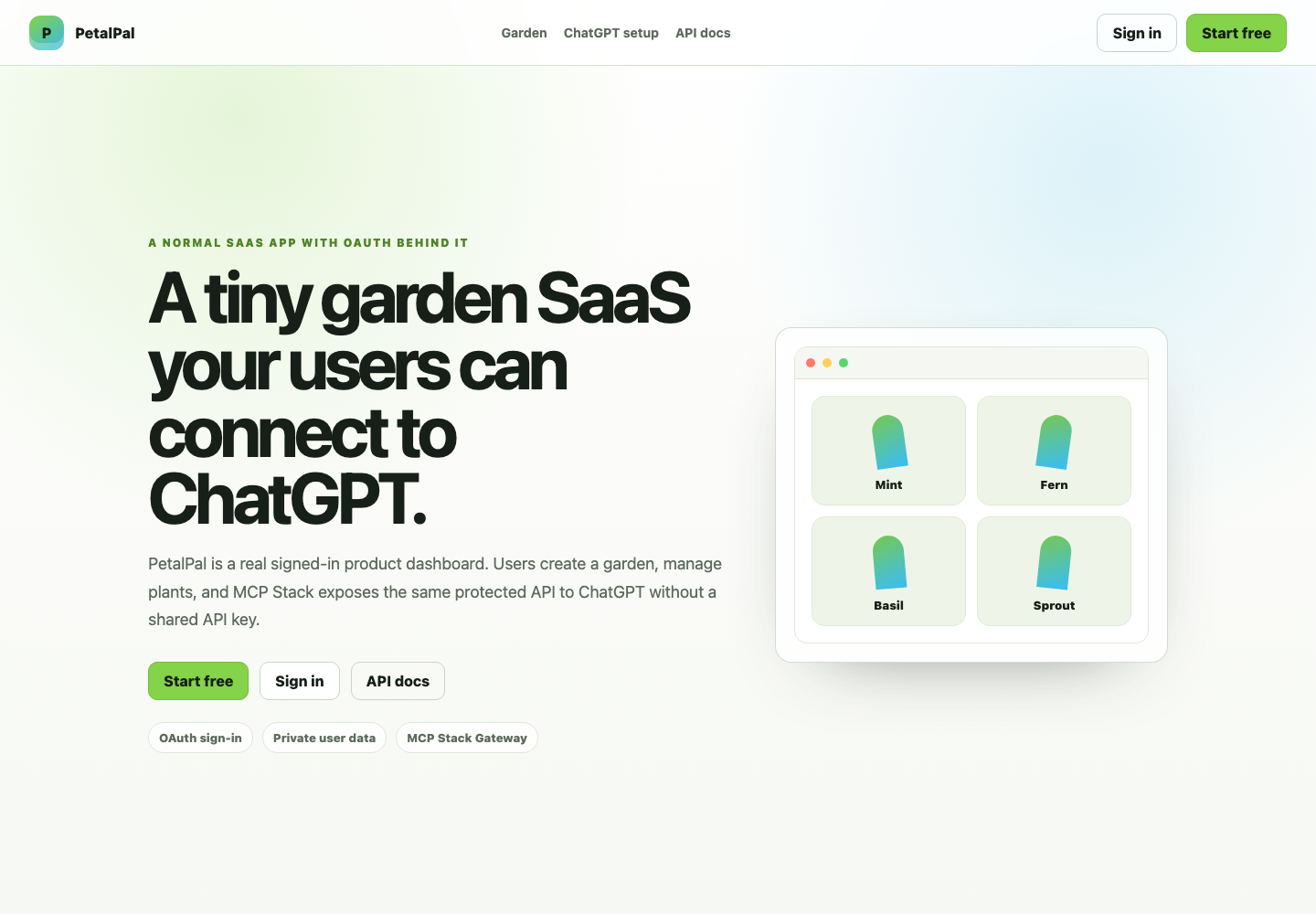 PetalPal SaaS landing page