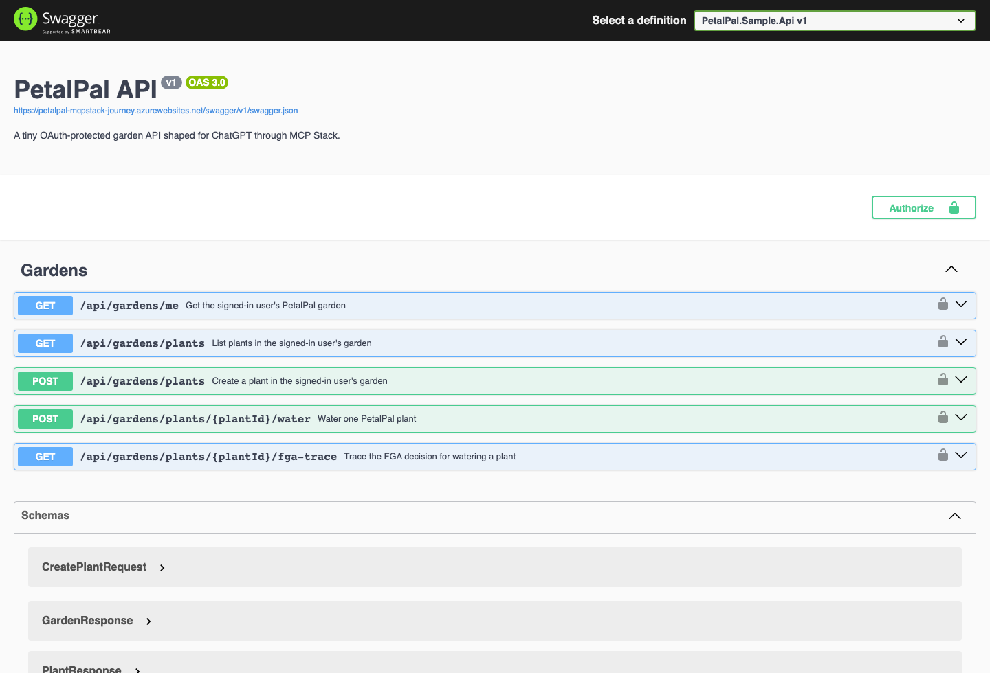 PetalPal OpenAPI in Swagger UI
