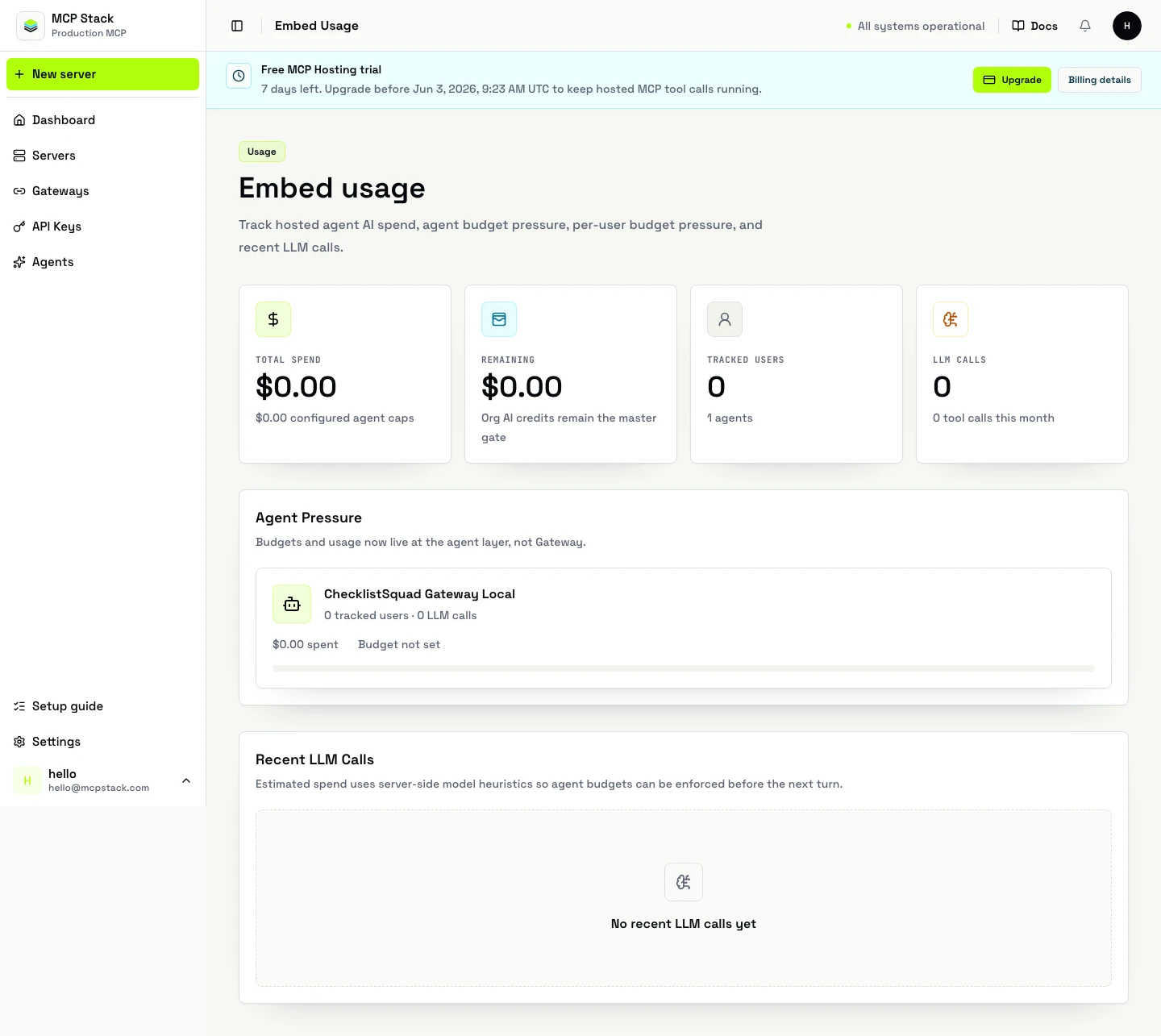 Agent budget and usage tab